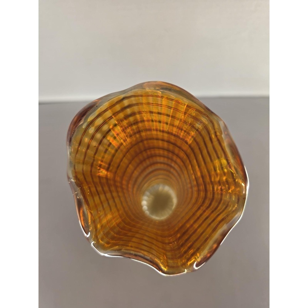 Imperial Glass Ripple Marigold Carnival Glass Swung Vase 9.5" Ruffled Rim - Picture 3 of 8